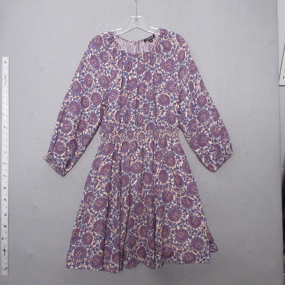 J.Crew Dresses & Skirts - J Crew‎ Dress MT Linen Palermo Smocked Waist Floral Bouquet Boho Cottage Core